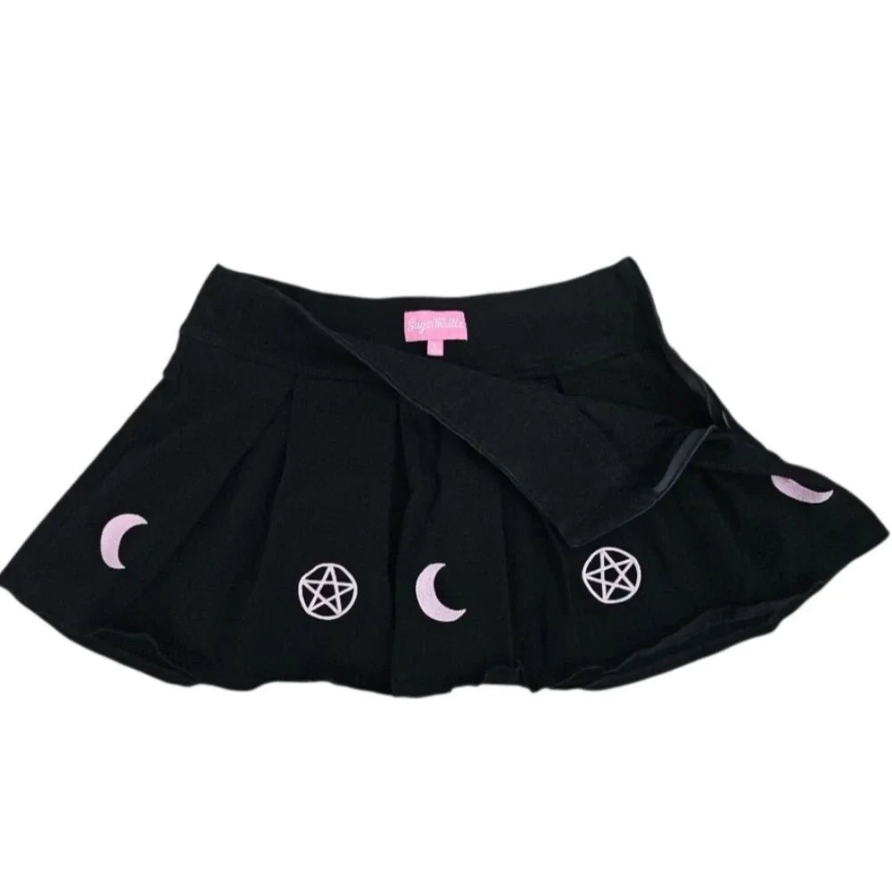 Sugar Thrillz Dolls Kill Wicca-dly Good Mini Skirt L Black Moon Pentagram